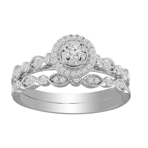 LADIES BRIDAL RING SET 1/4 CT ROUND DIAMOND 10K WHITE GOLD