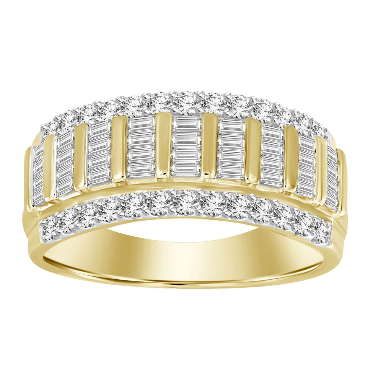 LADIES BAND 3/4 CT ROUND/BAGUETTE DIAMOND 10K YELLOW GOLD