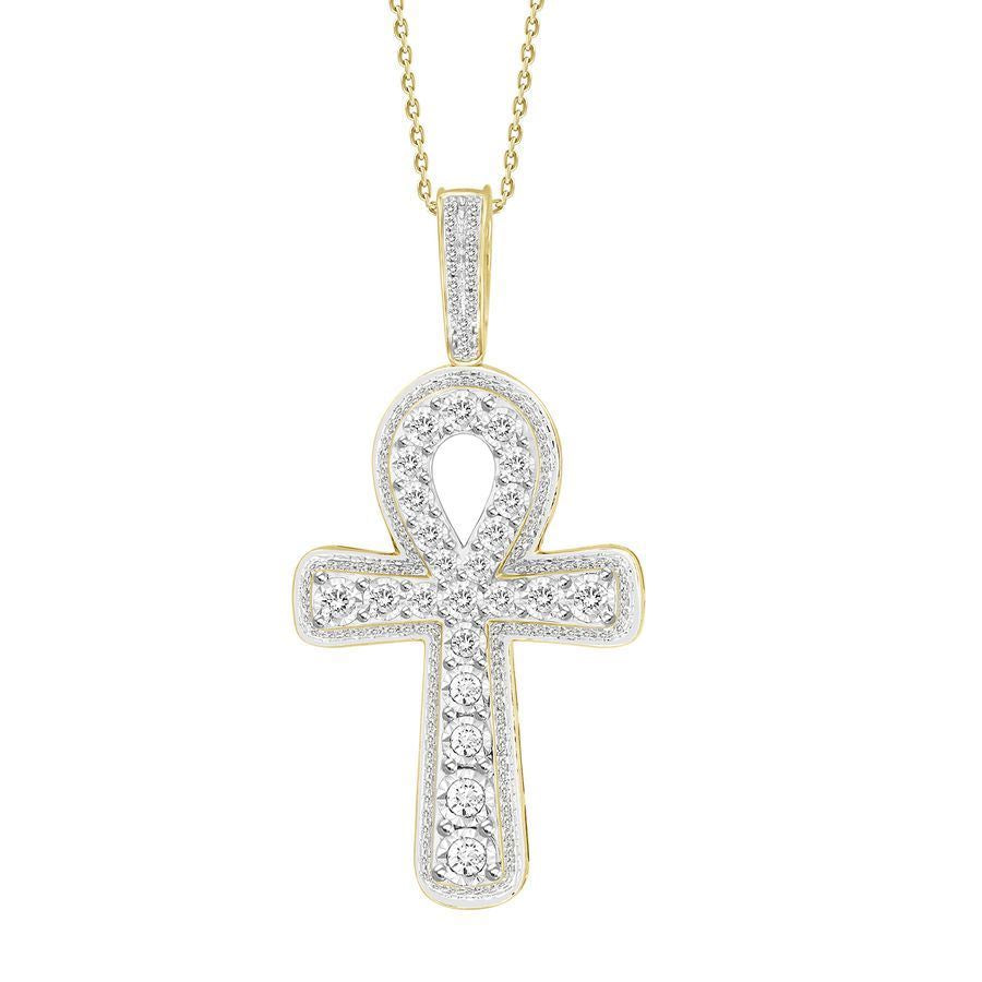 MEN'S CROSS 1 CT ROUND DIAMOND 10K YELLOW GOLD