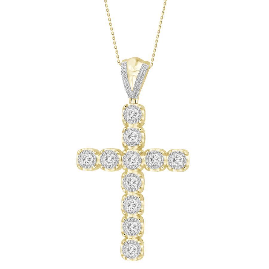 MEN'S CROSS 1 1/2 CT ROUND DIAMOND 10K YELLOW GOLD