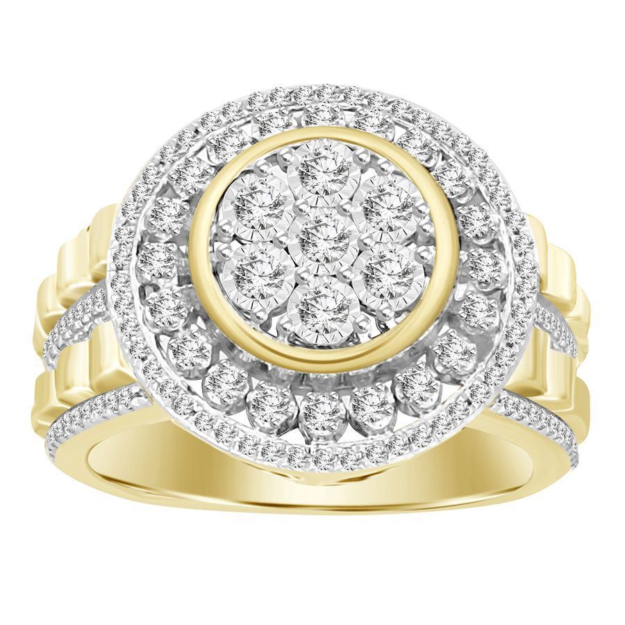 MEN'S RING 3/4 CT ROUND DIAMOND 10K YELLOW GOLD