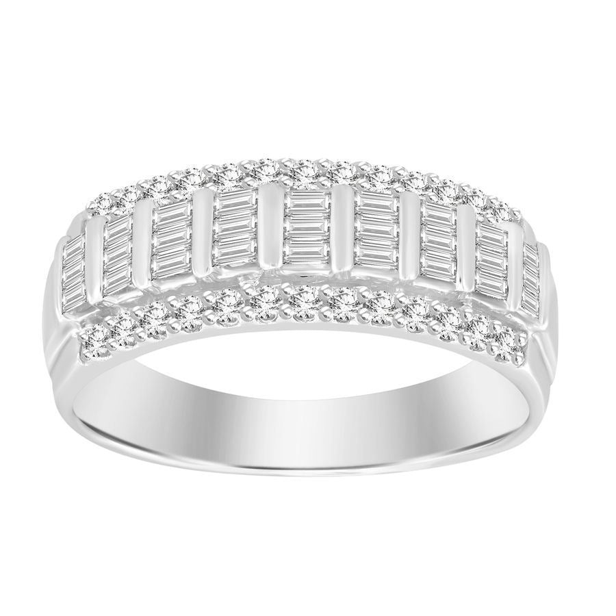 LADIES BAND 1/2 CT ROUND/BAGUETTE DIAMOND 10K WHITE GOLD