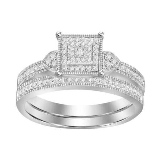 LADIES BRIDAL RING SET 1/5 CT ROUND/PRINCESS DIAMOND 10K WHITE GOLD