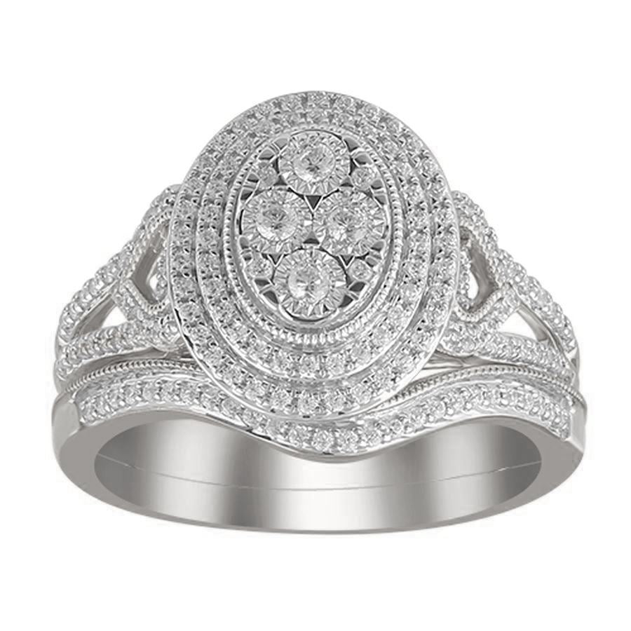 LADIES BRIDAL RING SET 1/2 CT ROUND DIAMOND 14K WHITE GOLD