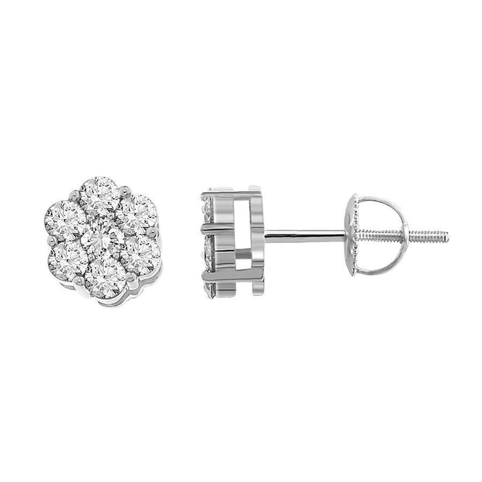 LADIES EARRINGS 2 CT ROUND DIAMOND 14K WHITE GOLD