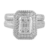 Thumbnail for LADIES BRIDAL RING SET 1 CT ROUND/BAGUETTE DIAMOND 14K WHITE GOLD