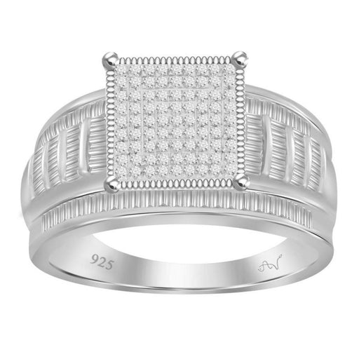 LADIES RING 1/2 CT ROUND/BAGUETTE DIAMOND SILVER