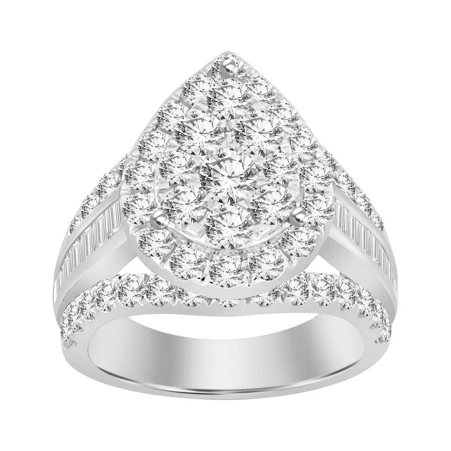 LADIES RING 3 CT ROUND/BAGUETTE DIAMOND 10K WHITE GOLD
