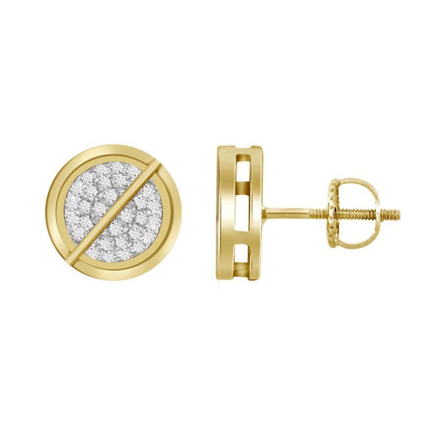 MEN'S EARRINGS 1 CT ROUND DIAMOND 10K YELLOW GOLD