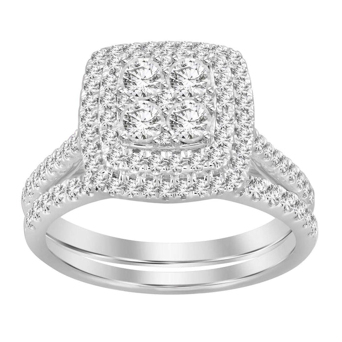 LADIES BRIDAL RING SET 3/4 CT ROUND DIAMOND 10K WHITE GOLD