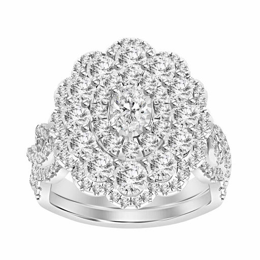 LADIES BRIDAL RING SET 1 CT ROUND/OVEL DIAMOND 14K WHITE GOLD