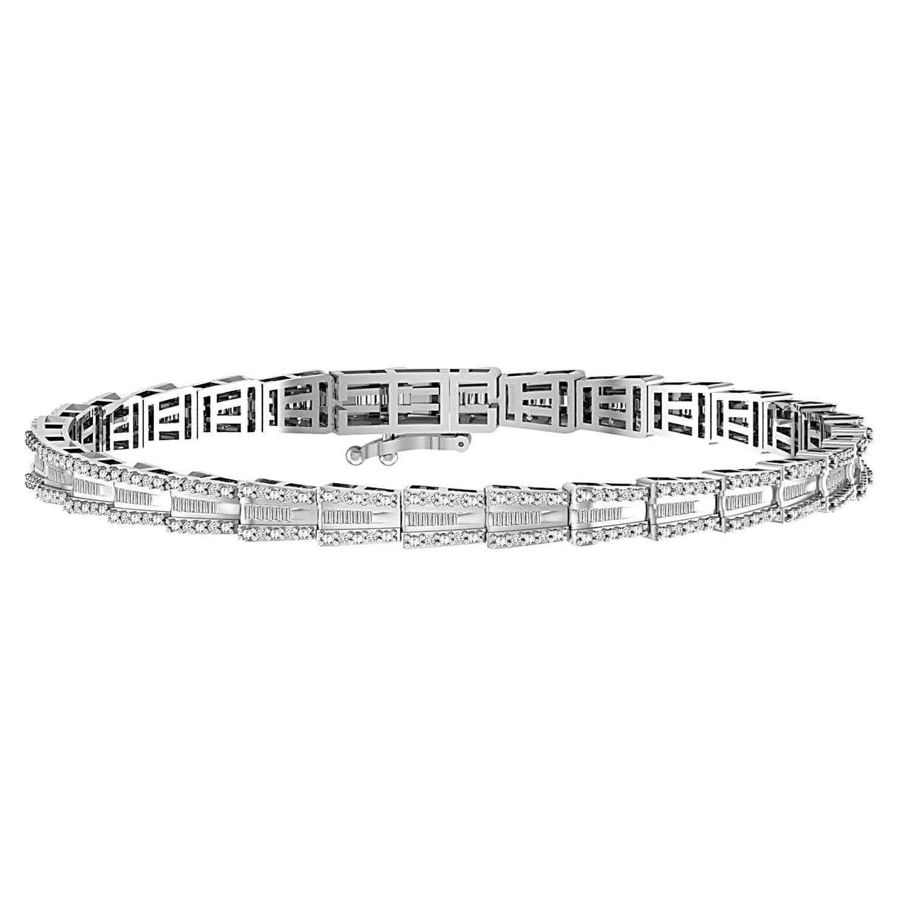 LADIES BRACELET 1 CT ROUND/BAGUETTE DIAMOND 10K WHITE GOLD