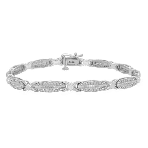 LADIES BRACELET 1 CT ROUND/BAGUETTE DIAMOND 10K WHITE GOLD