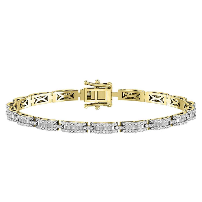 LADIES BRACELET 1 CT ROUND/BAGUETTE DIAMOND 10K YELLOW GOLD