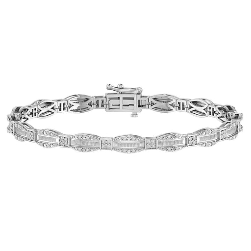 LADIES BRACELET 1 CT ROUND/BAGUETTE DIAMOND 10K WHITE GOLD