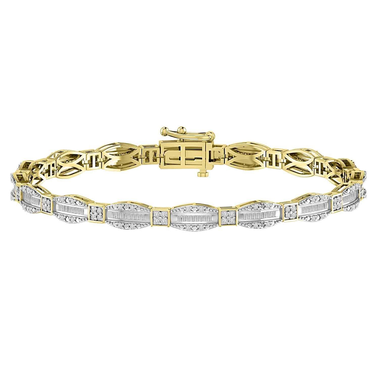 LADIES BRACELET 1 CT ROUND/BAGUETTE DIAMOND 10K YELLOW GOLD
