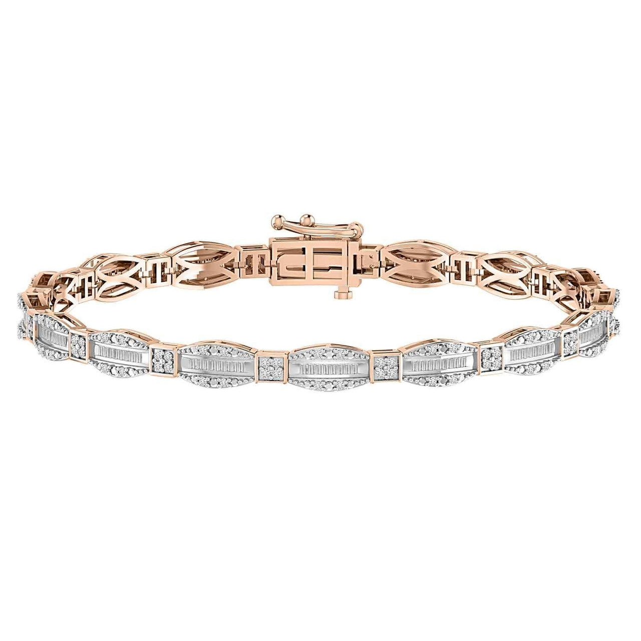 LADIES BRACELET 1 CT ROUND/BAGUETTE DIAMOND 10K ROSE GOLD