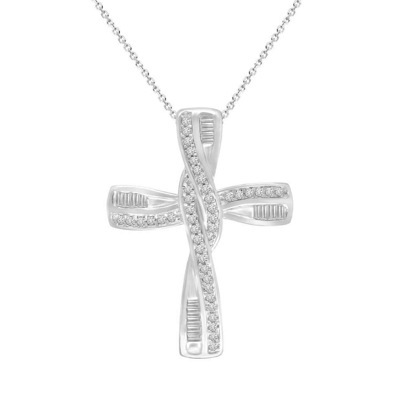 LADIES PENDANT 1/4 CT ROUND/BAGUETTE DIAMOND 10K WHITE GOLD