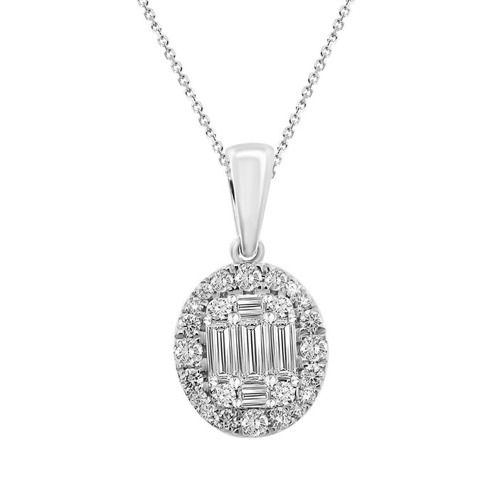 LADIES PENDANT 1/2 CT ROUND/BAGUETTE DIAMOND 14K WHITE GOLD