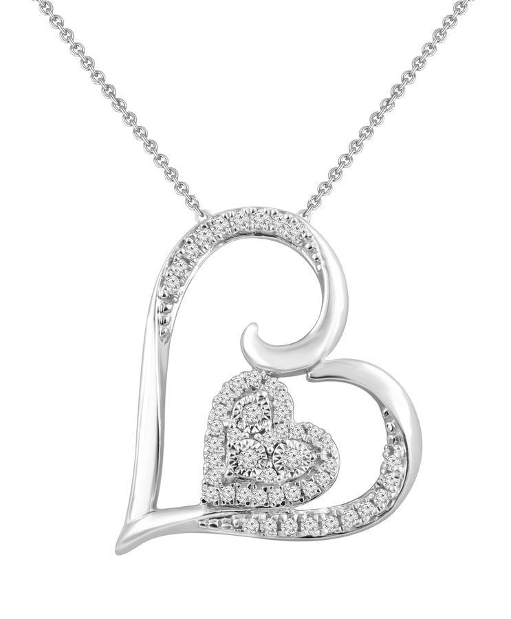 LADIES PENDANT 1/6 CT ROUND DIAMOND 10K WHITE GOLD