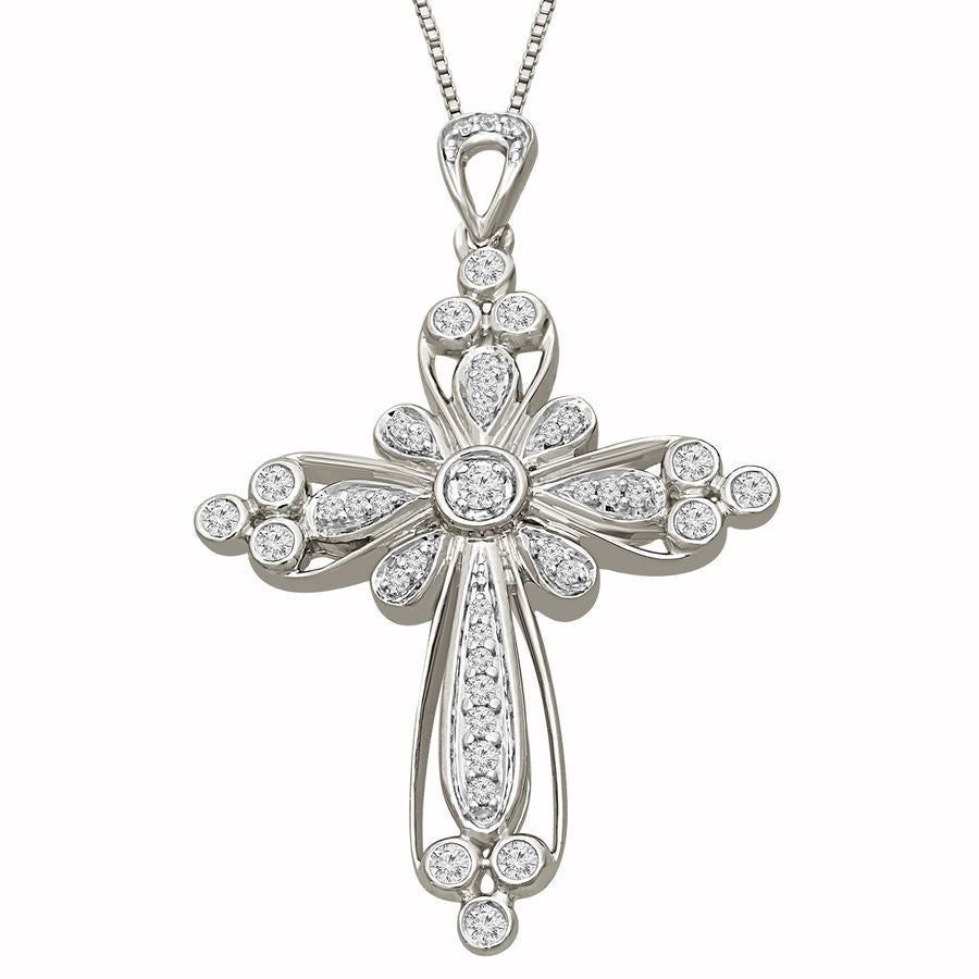 LADIES PENDANT 1/4 CT ROUND DIAMOND 10K WHITE GOLD
