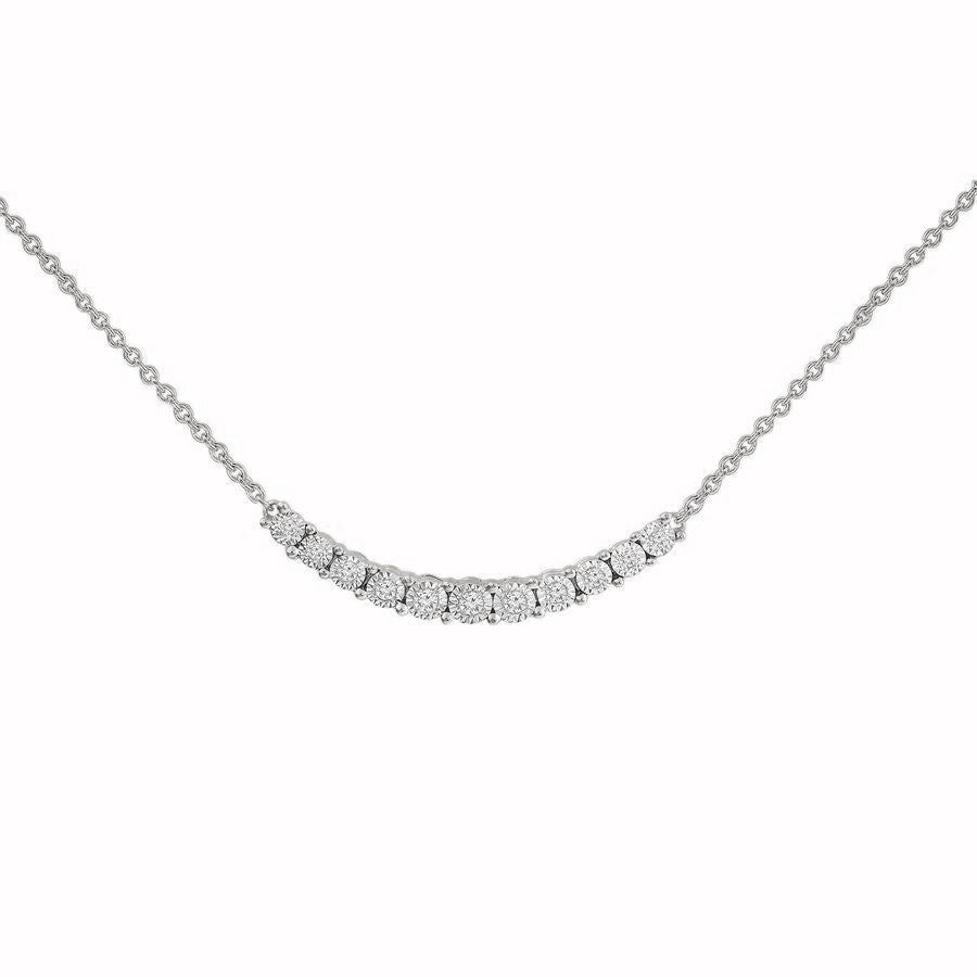 LADIES NECKLACE 1/10 CT ROUND DIAMOND 10K WHITE GOLD