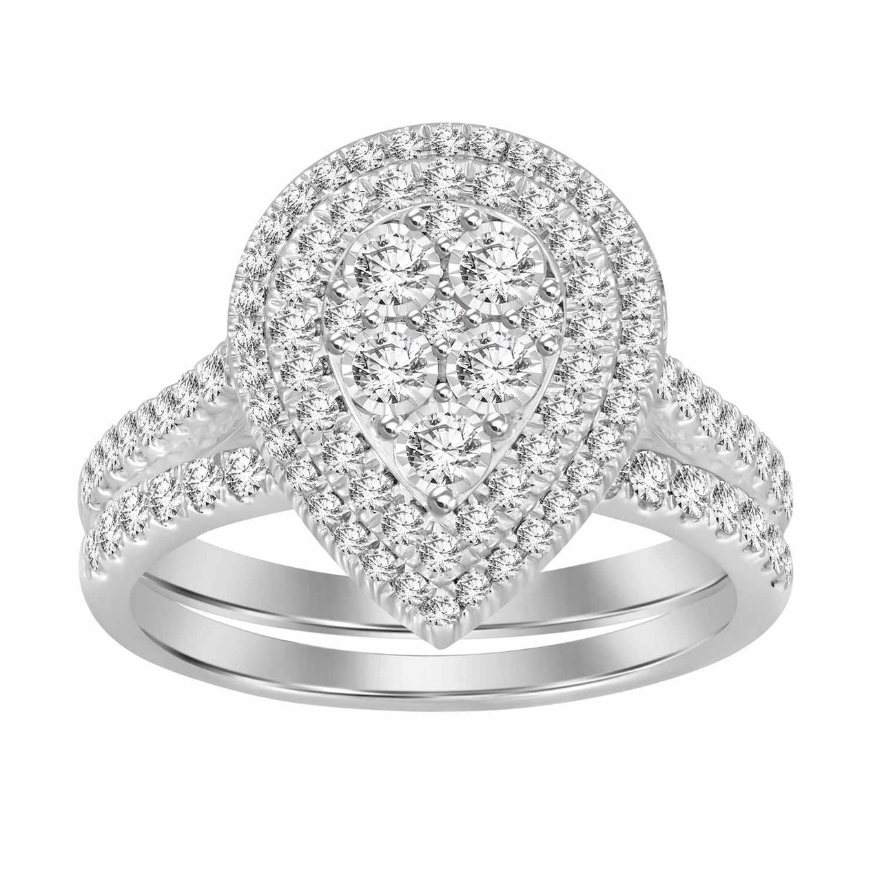 LADIES BRIDAL RING SET 3/4 CT ROUND DIAMOND 10K WHITE GOLD