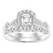 LADIES BRIDAL RING SET 1 CT ROUND/EMERALD DIAMOND 14K WHITE GOLD