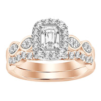 Thumbnail for LADIES BRIDAL RING SET 1 CT ROUND/EMERALD DIAMOND 14K ROSE GOLD
