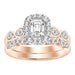 LADIES BRIDAL RING SET 1 CT ROUND/EMERALD DIAMOND 14K ROSE GOLD