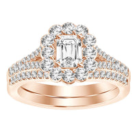 Thumbnail for LADIES BRIDAL RING SET 1 CT ROUND/EMERALD DIAMOND 14K ROSE GOLD