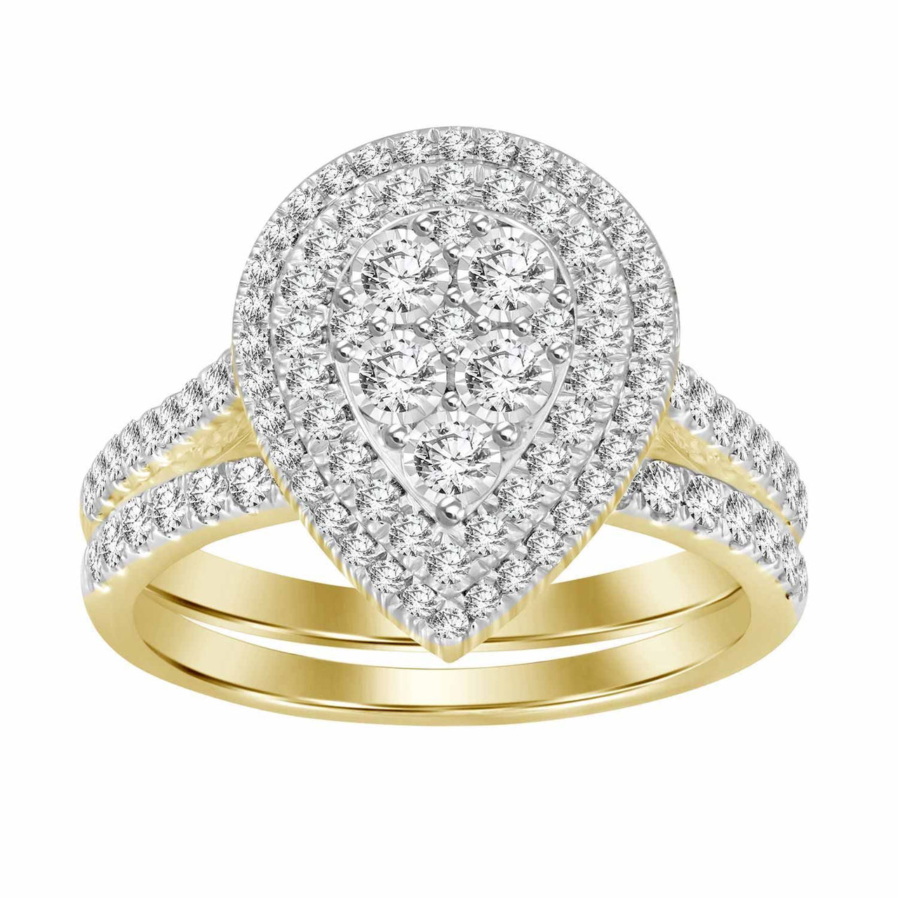 LADIES BRIDAL RING SET 3/4 CT ROUND DIAMOND 10K YELLOW GOLD
