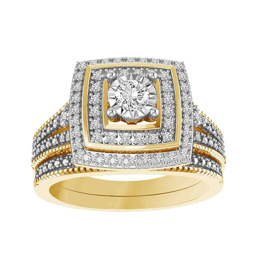 LADIES BRIDAL RING SET 1/3 CT ROUND DIAMOND 10K YELLOW GOLD