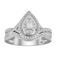 Thumbnail for LADIES BRIDAL RING SET 1/2 CT ROUND/BAGUETTE DIAMOND 14K WHITE GOLD
