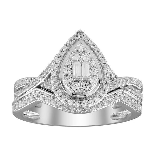 LADIES BRIDAL RING SET 1/2 CT ROUND/BAGUETTE DIAMOND 14K WHITE GOLD