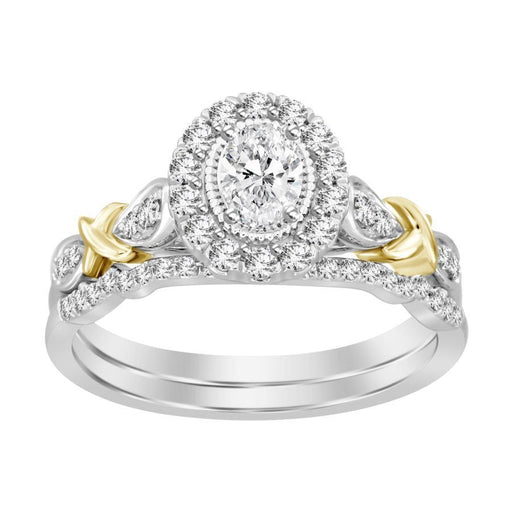 LADIES BRIDAL RING SET 1/2 CT ROUND/OVAL DIAMOND 14K TT WHITE & YELLOW GOLD