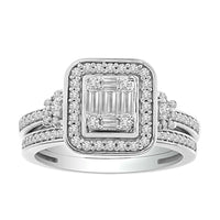 Thumbnail for LADIES BRIDAL RING SET 1/2 CT ROUND/BAGUETTE DIAMOND 14K WHITE GOLD