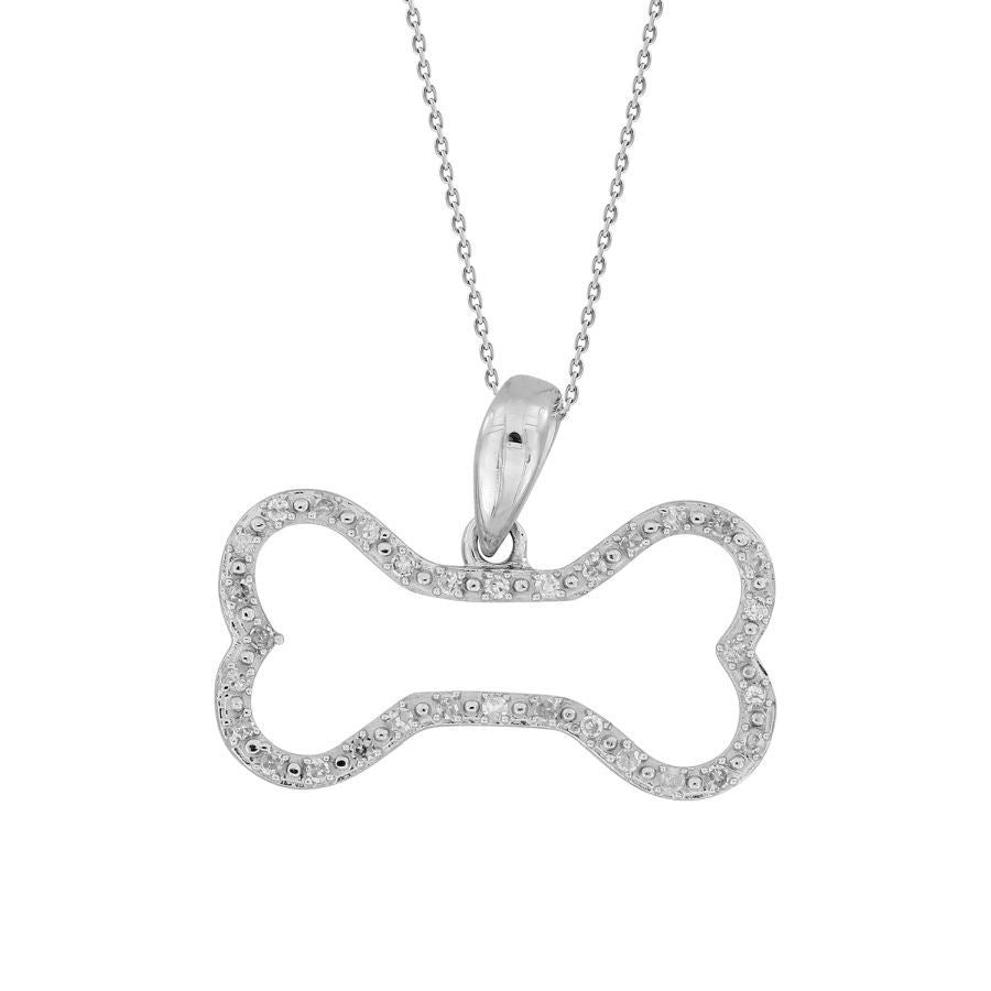 LADIES PENDANT WITH CHAIN 1/10 CT ROUND DIAMOND 10K WHITE GOLD
