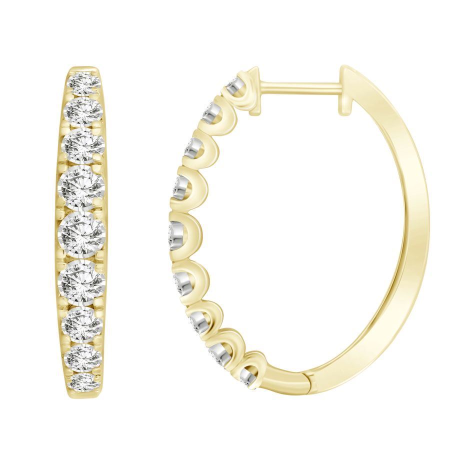 LADIES HOOPS 1/2 CT ROUND DIAMOND 10K YELLOW GOLD