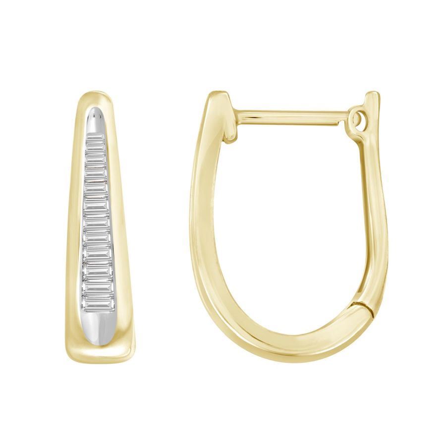 LADIES HOOPS 1/4 CT BAGUETTE DIAMOND 10K YELLOW GOLD