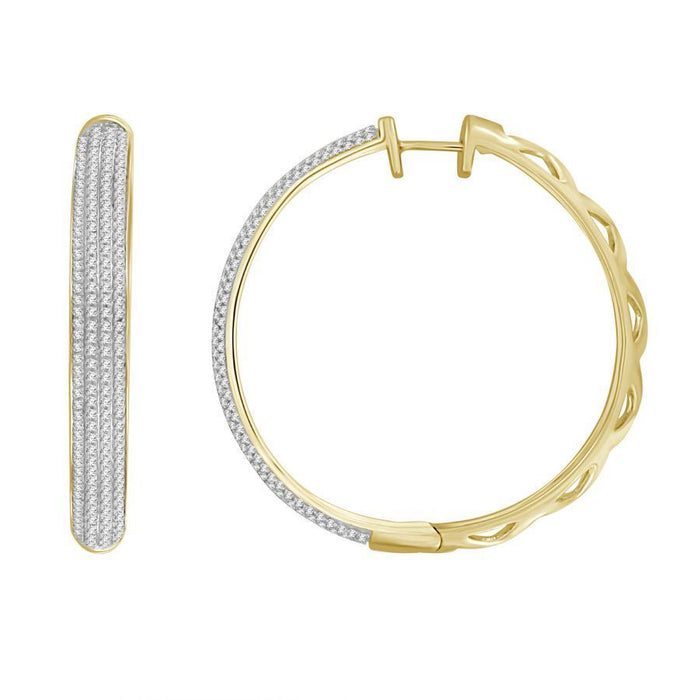 LADIES HOOPS 1 CT ROUND DIAMOND 10K YELLOW GOLD