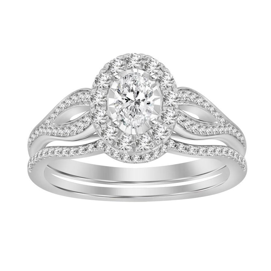 LADIES BRIDAL RING SET 1/2 CT ROUND/OVAL DIAMOND 14K WHITE GOLD