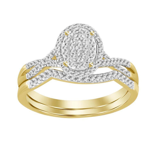 LADIES BRIDAL RING SET 1/4 CT ROUND DIAMOND 10K YELLOW GOLD