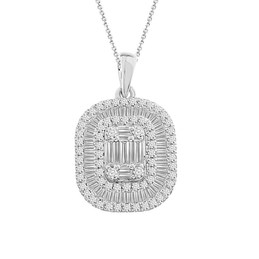LADIES PENDANT 3/4 CT ROUND/BAGUETTE DIAMOND 14K WHITE GOLD