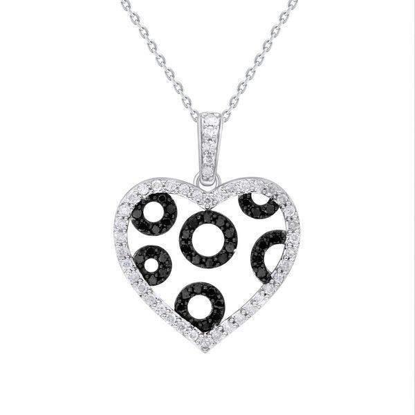 LADIES HEART PENDANT 1 CT WHITE/BLACK ROUND DIAMOND 14K WHITE GOLD
