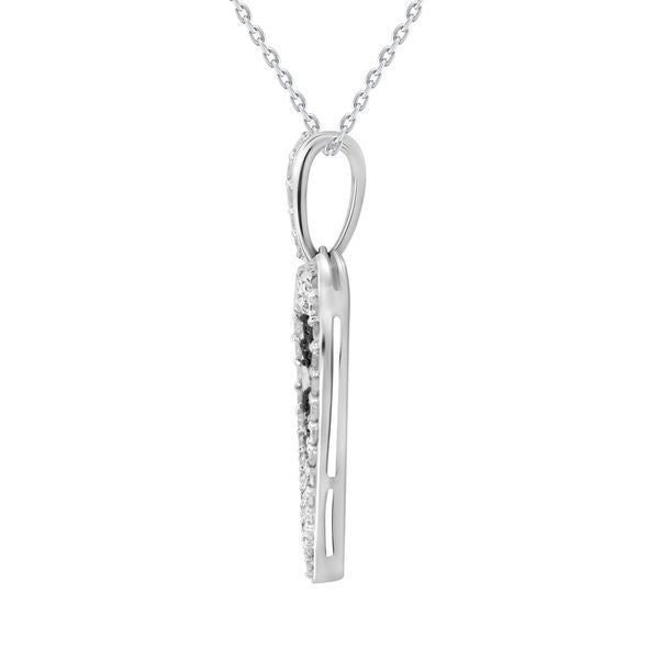 LADIES HEART PENDANT 1 CT WHITE/BLACK ROUND DIAMOND 14K WHITE GOLD