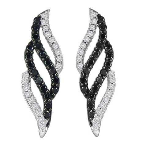 LADIES EARRINGS 3/4 CT WHITE/BLACK ROUND DIAMOND 10K YELLOW GOLD