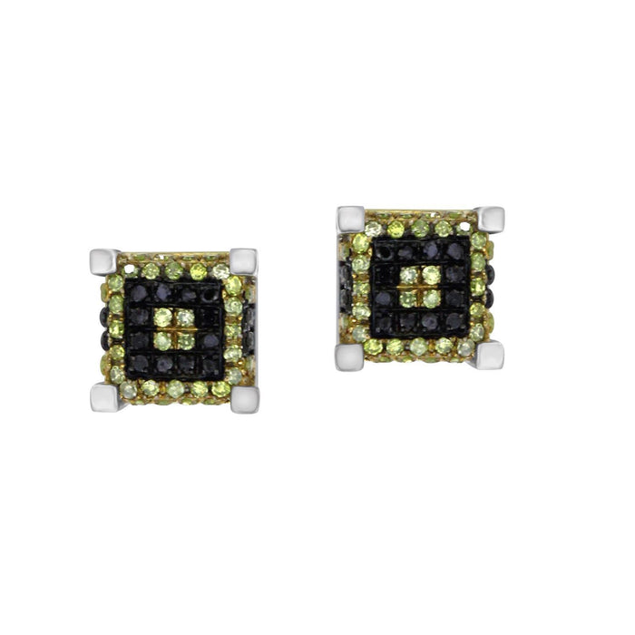 LADIES EARRINGS 5/8 CT BLACK/CANARY ROUND DIAMOND SILVER