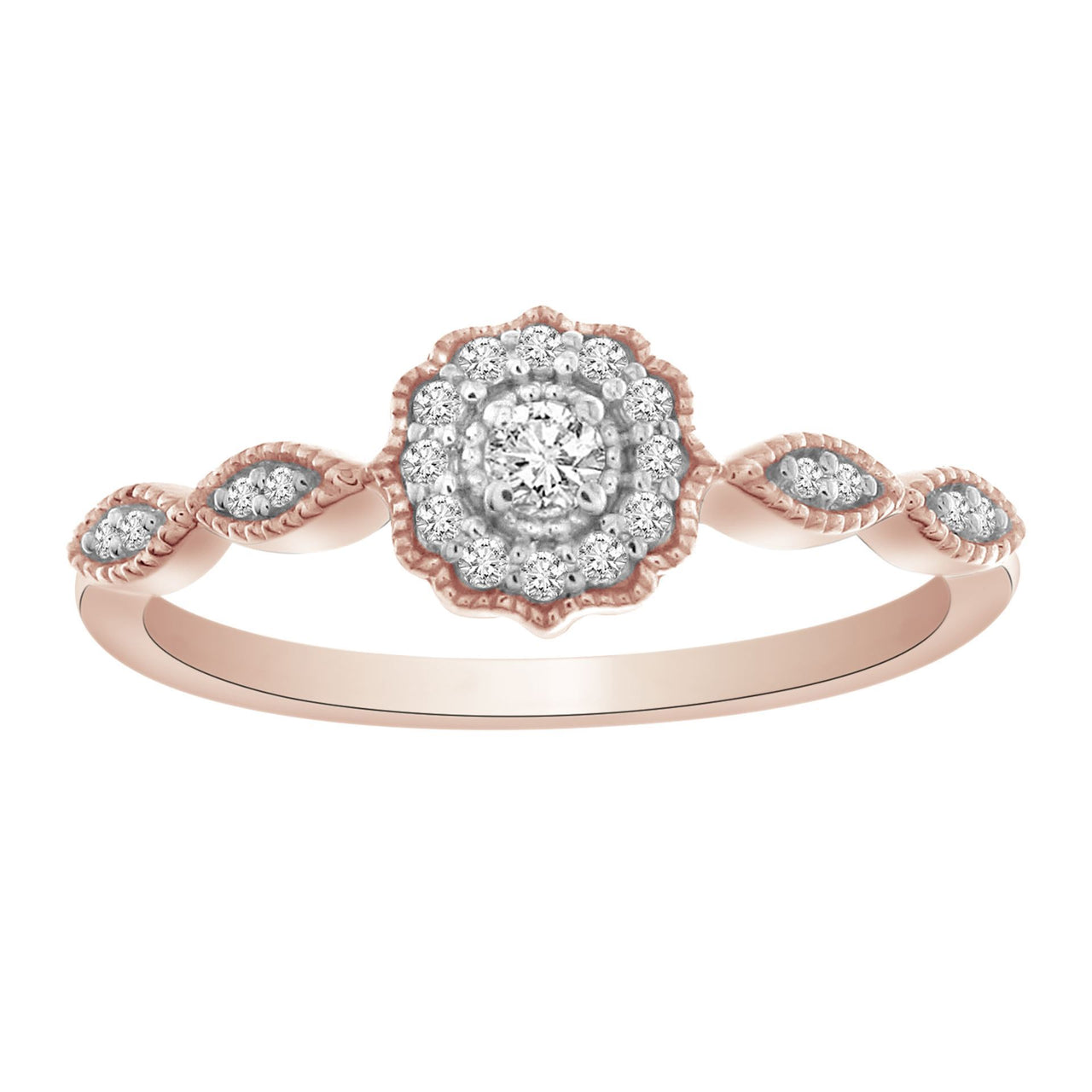 LADIES RING 1/6 CT ROUND DIAMOND 10K ROSE GOLD