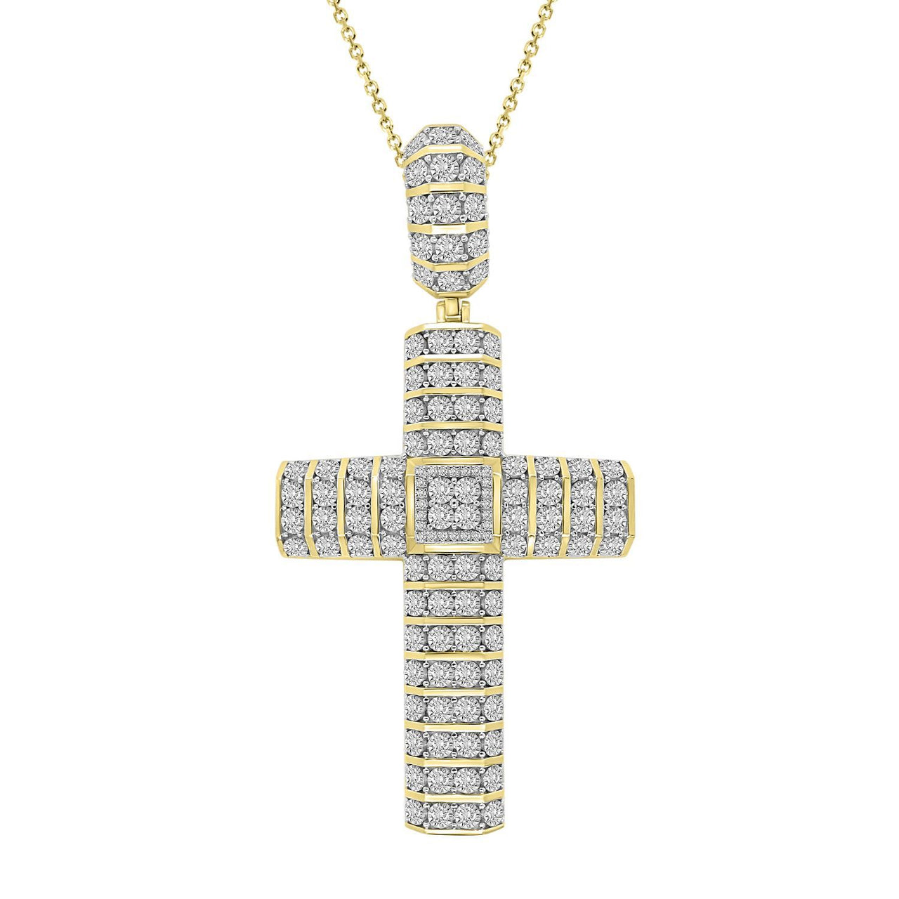MEN'S CROSS PENDANT 2 CT ROUND DIAMOND 10K YELLOW GOLD
